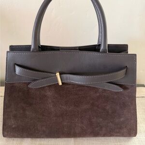Structured Brown Suede & Leather Top-Handle Handbag